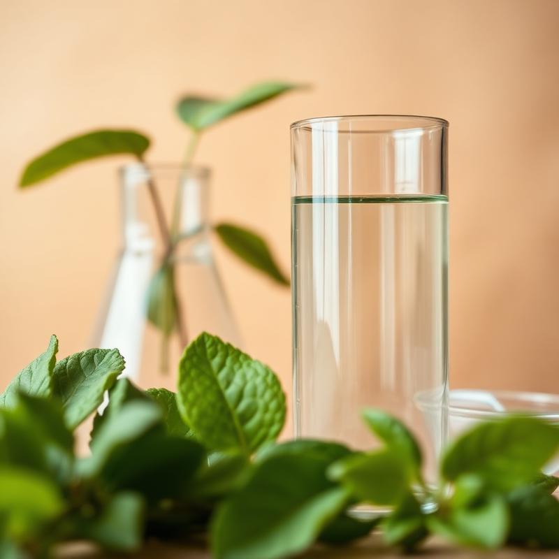 Leafy greens beside laboratory glassware